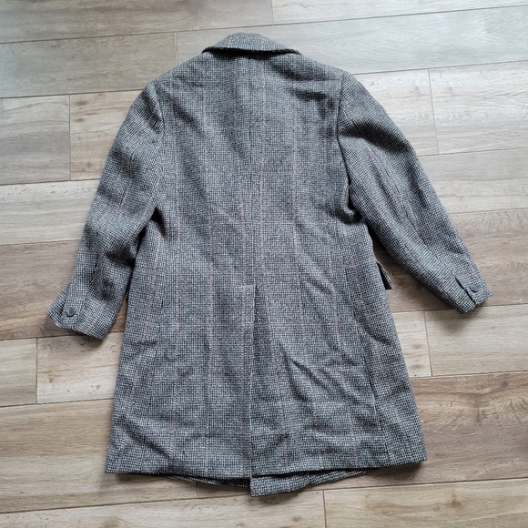 Vintage 60s Glen Plaid Overcoat Gray Plaid Double Breasted 42R - Picture 4 of 10
